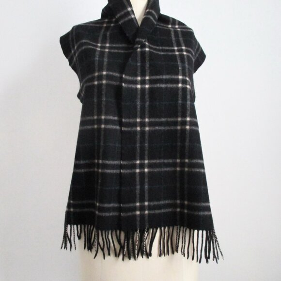 Wool Cashmere Blend Scarf  Black Windowpane Plaid - Picture 3 of 3